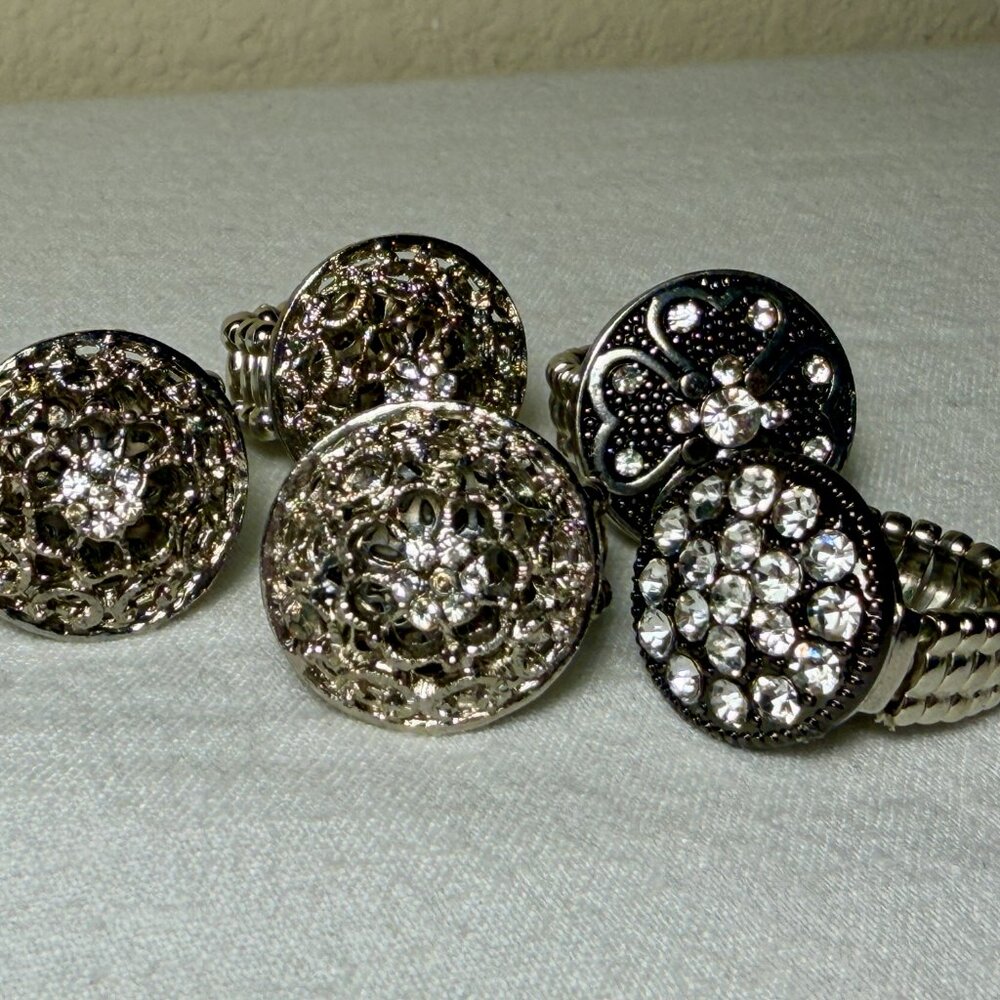 BUNDLE (5) Vintage Style Button Rings Friendship Bridesmaid Gifts Shabby Chic